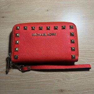 Michael Kors Red Wristlet with Gold Accents